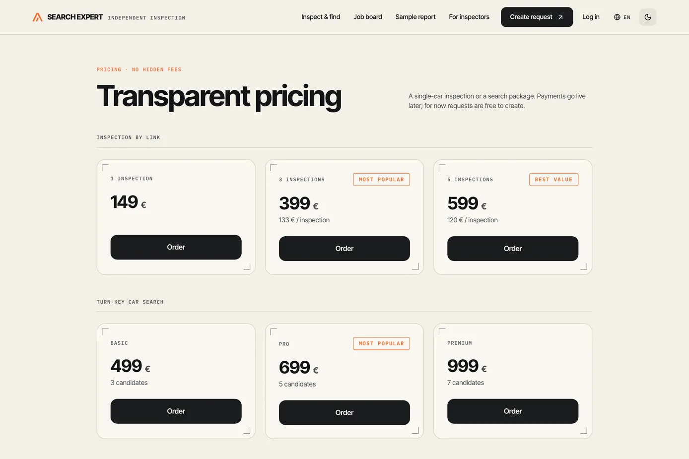 A-Search pricing: single inspections and turn-key car search